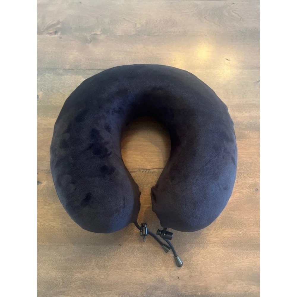 Memory Foam Travel Neck Pillow Navy/Black Adjustable Toggle Support Cushion